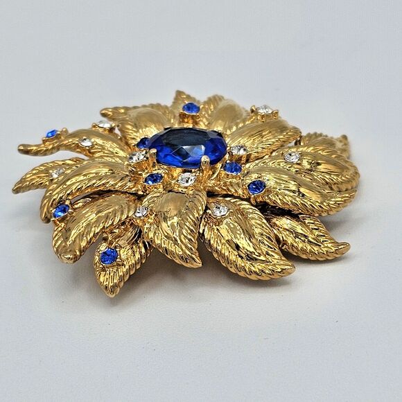 Jackie Kennedy Cornflower Brooch 18kt GP Simulated Sapphire Camrose & Kross - Picture 5 of 11